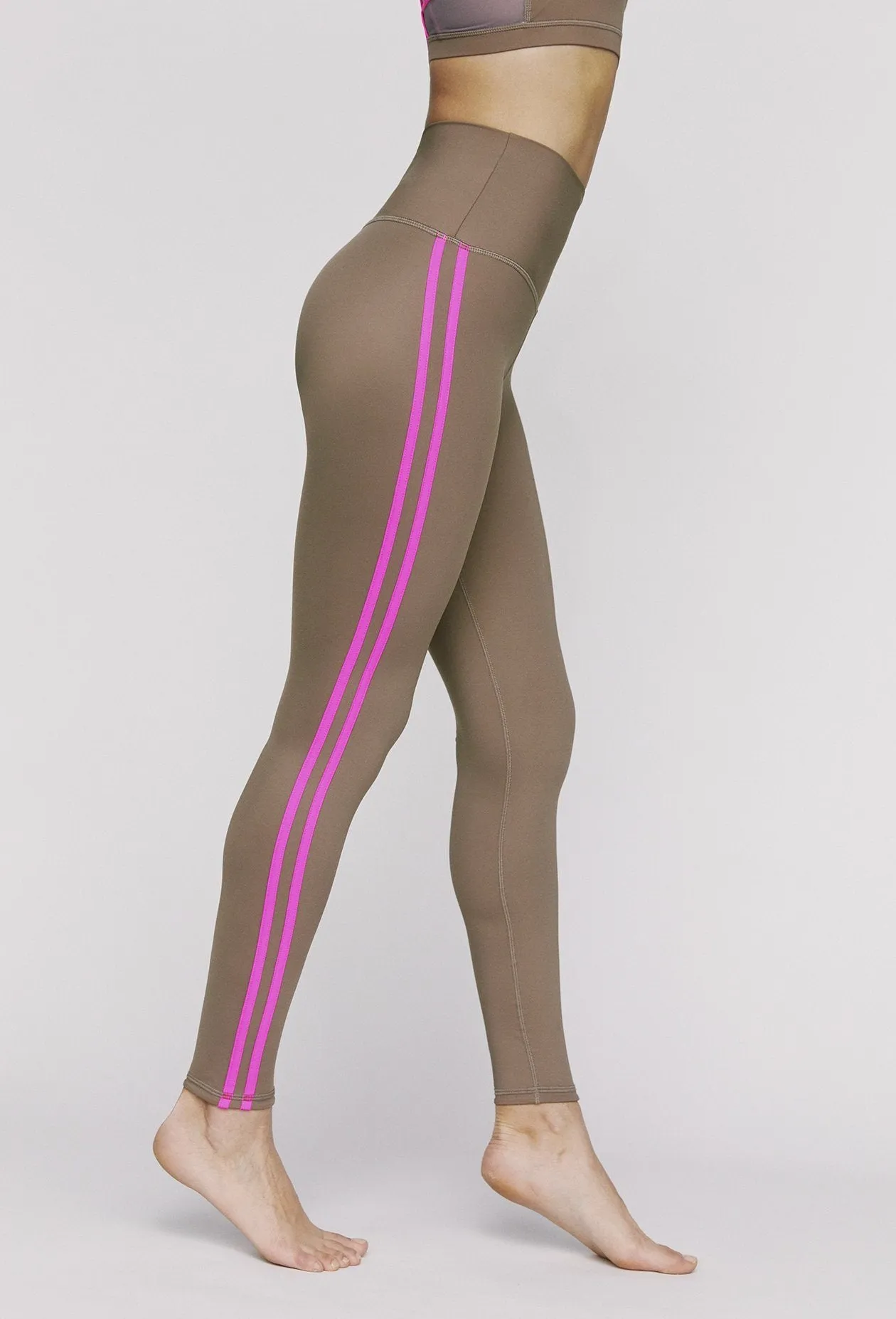 Double Stripe Leggings Sandstorm - Neon Pink